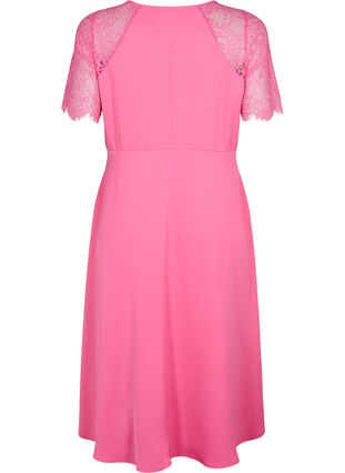 Midi dress with short lace sleeves, Shocking Pink, Packshot image number 1