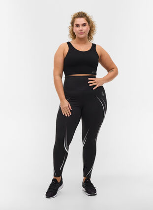 Cropped gym leggings with print details, Black, Model image number 0