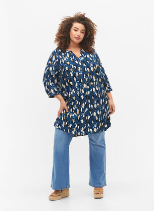 Tunic with dots and 3/4 sleeves, Legion Blue Leopard, Model image number 2