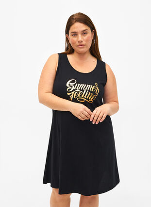 Sleeveless cotton dress with a-shape, Black W. Summer, Model image number 0