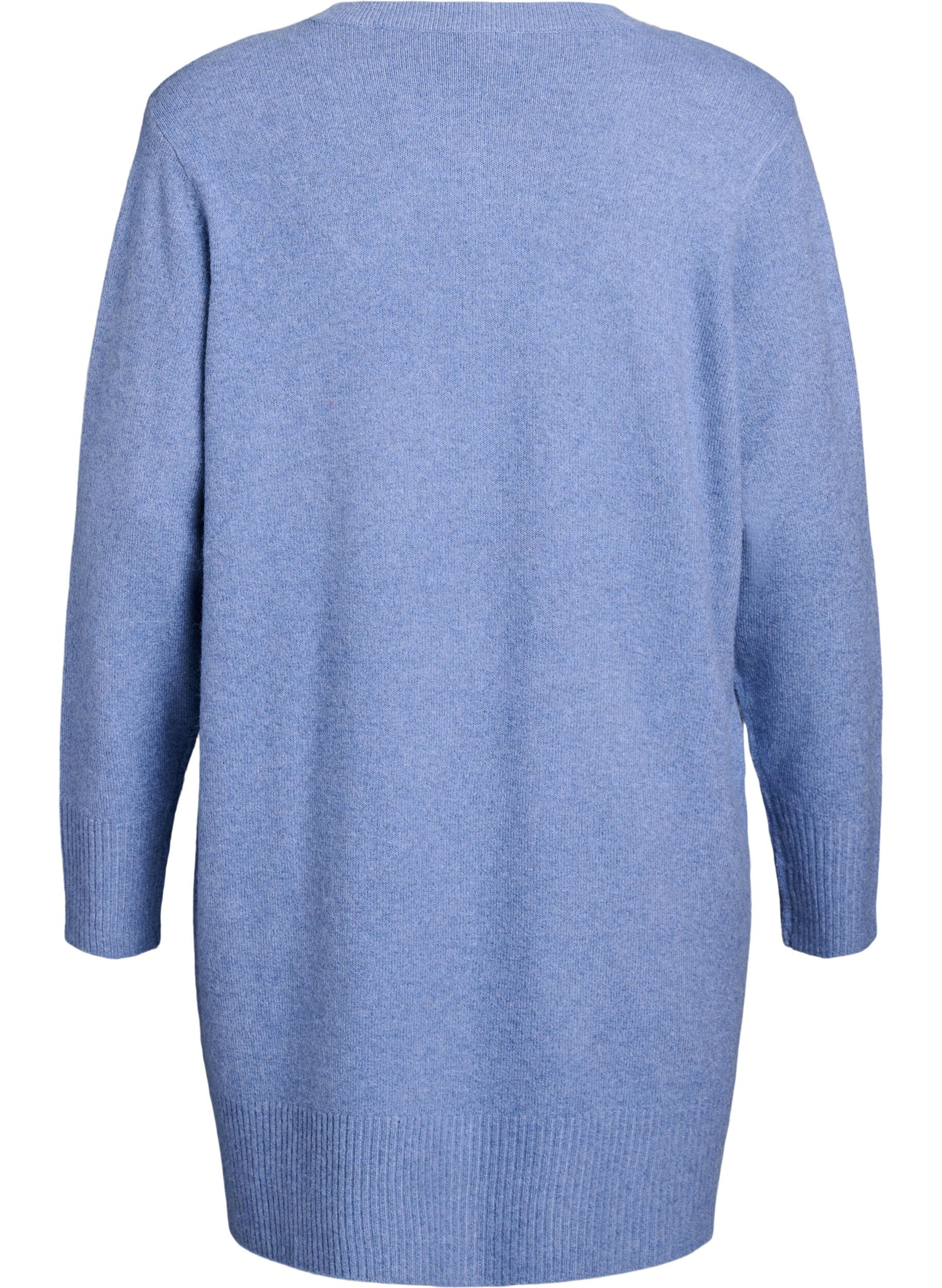 ZizzifashionRibbed Knit Cardigan with Pockets, Blue, Packshot image number 1
