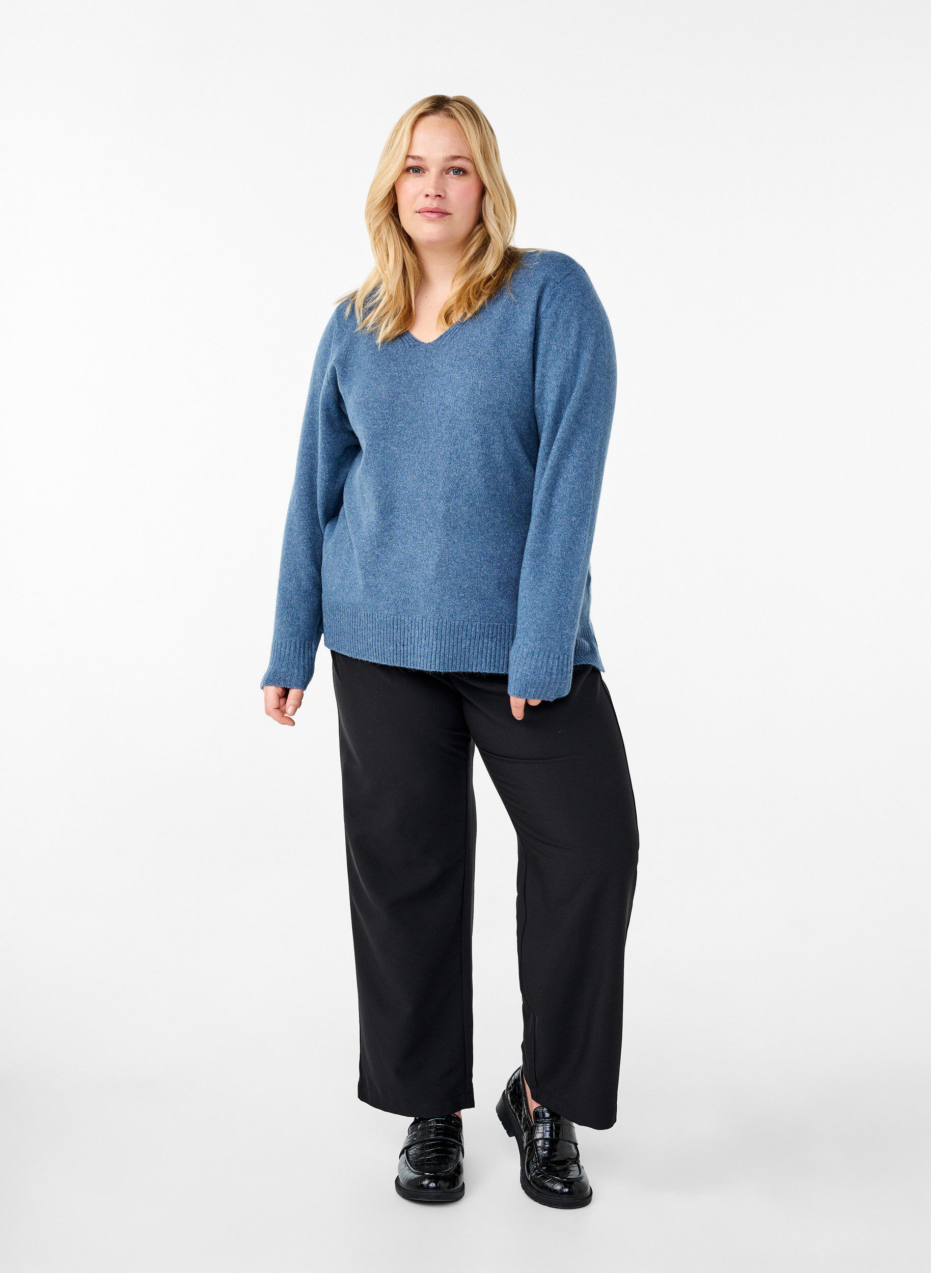 Zizzifashion Knitted blouse with V-neck, Bering S. White Mel., Model image number 2