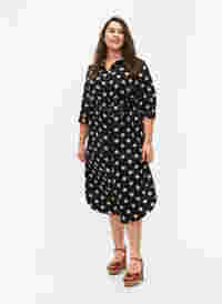 FLASH - Shirt dress with floral print, Black Brown Dot, Model
