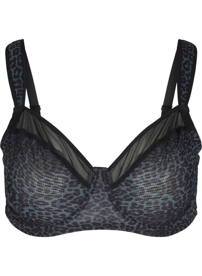 Bra  with print and mesh, Grey Leopard, Packshot image number 0