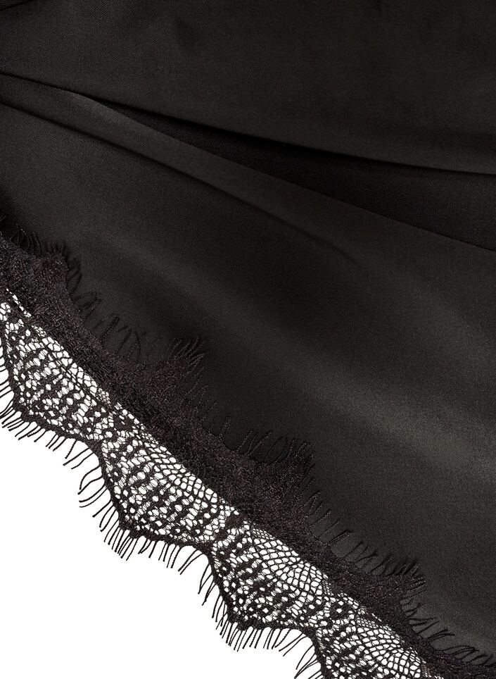 Satin scarf with lace hem, Black, Packshot image number 2