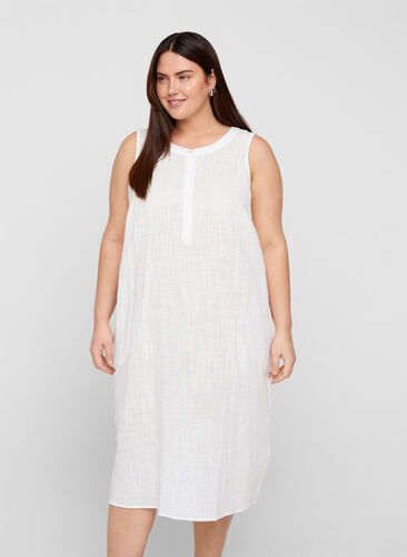 Sleeveless cotton dress, White, Model image number 0