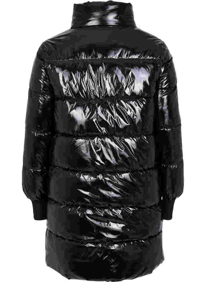 Shiny winter jacket with zip and button closure, Black, Packshot image number 1