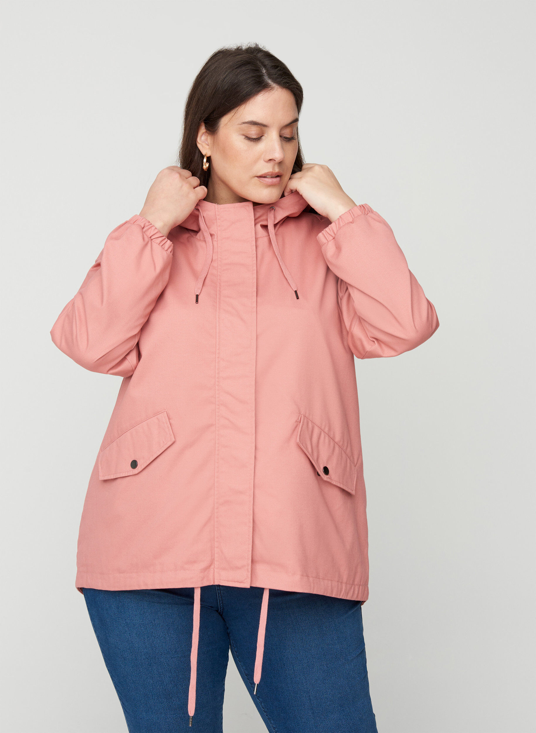 Zizzifashion Short jacket with a hood and pockets, Ash Rose, Model image number 0