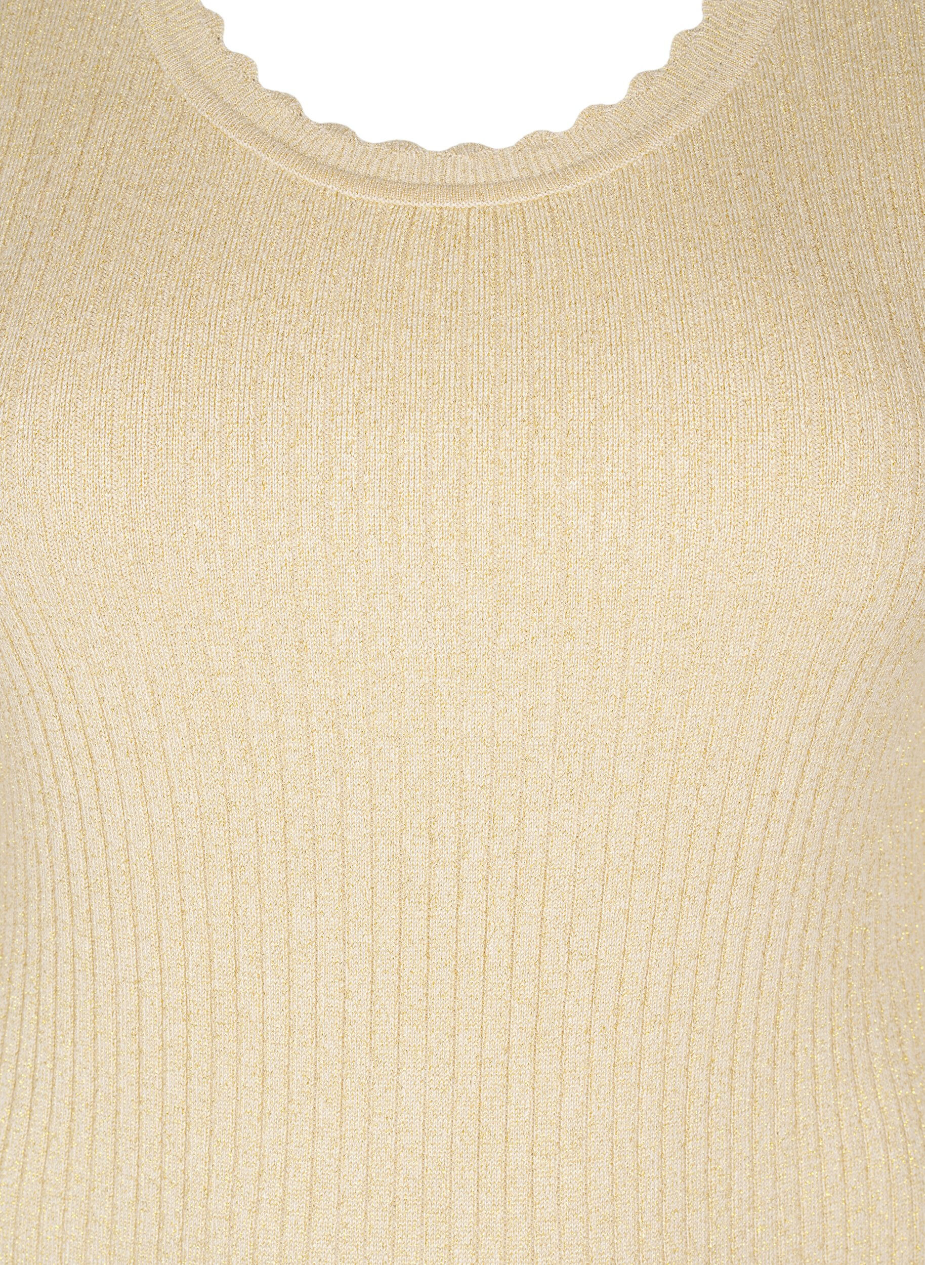Zizzifashion Tight-fitting knitted blouse with glitter thread, Beige, Packshot image number 2