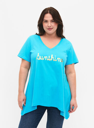 Cotton t-shirt with short sleeves, Blue Atoll Sunshine, Model image number 0