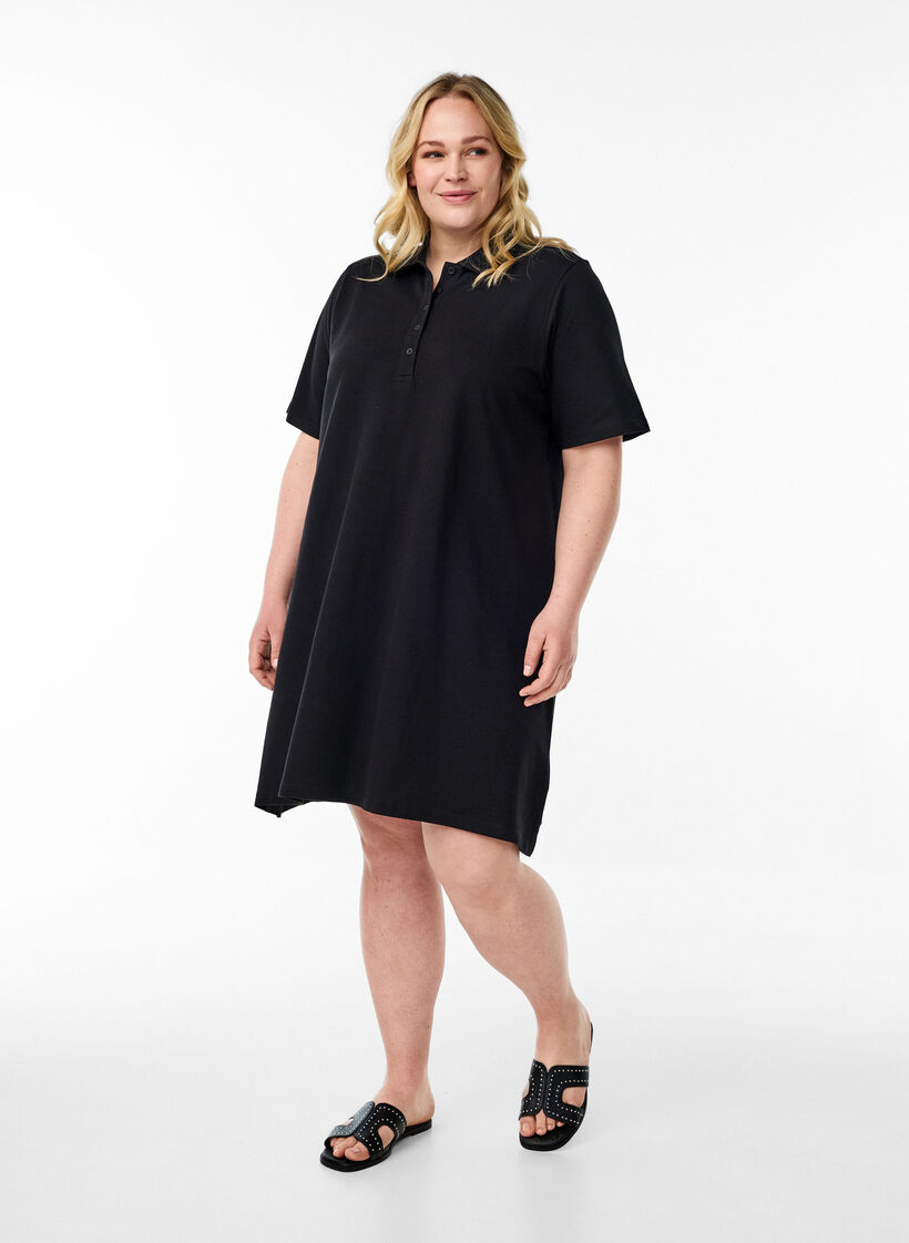 Short A-line polo dress, Black, Model image number 1