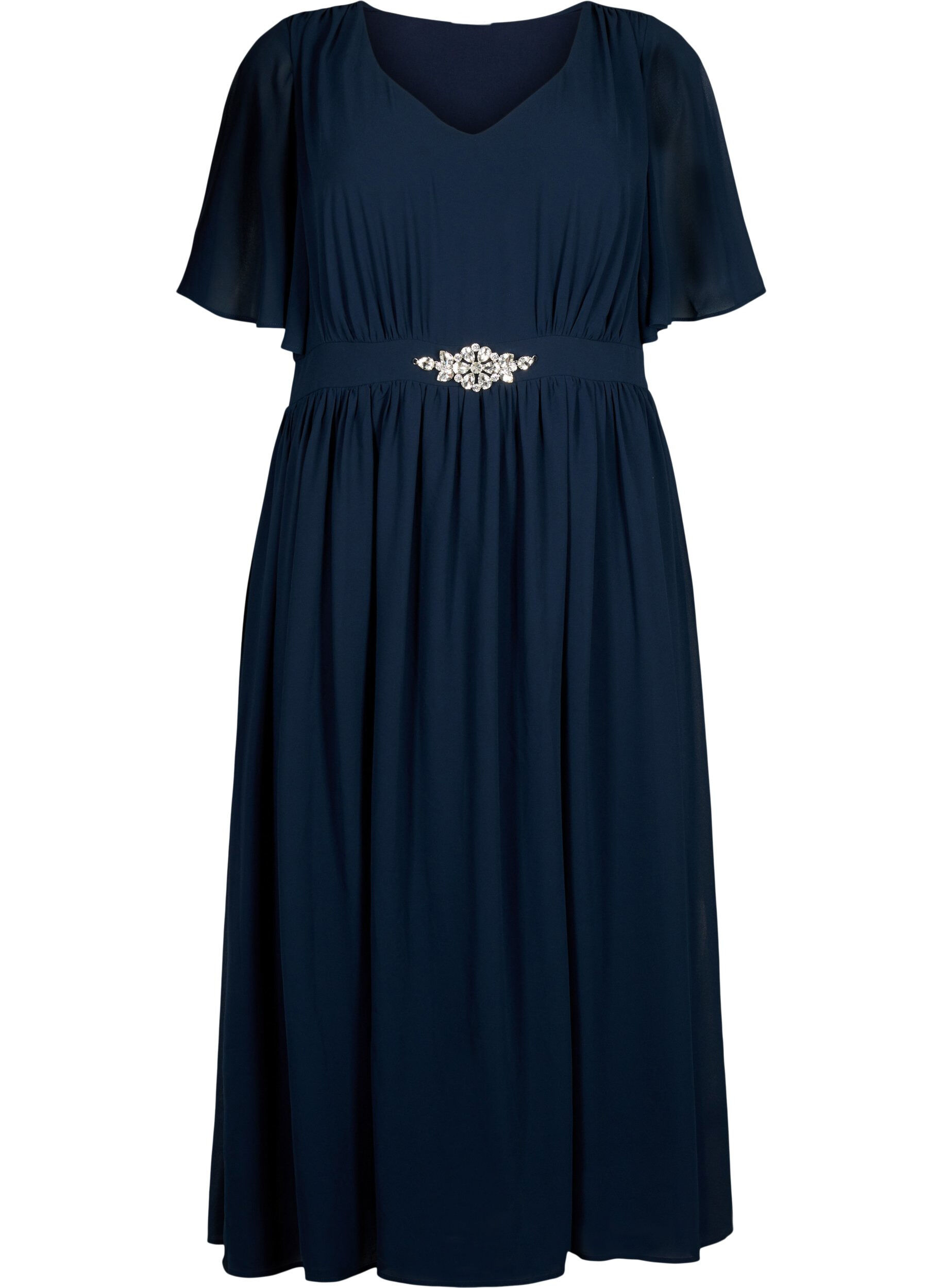 Zizzifashion Maxi dress with pleats and short sleeves, Total Eclipse, Packshot image number 0