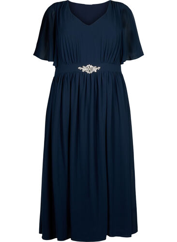 Maxi dress with pleats and short sleeves, Total Eclipse, Packshot image number 0