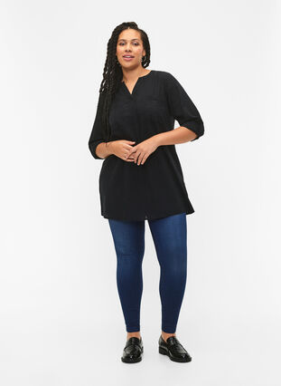 Cotton tunic with 3/4 sleeves, Black, Model image number 2