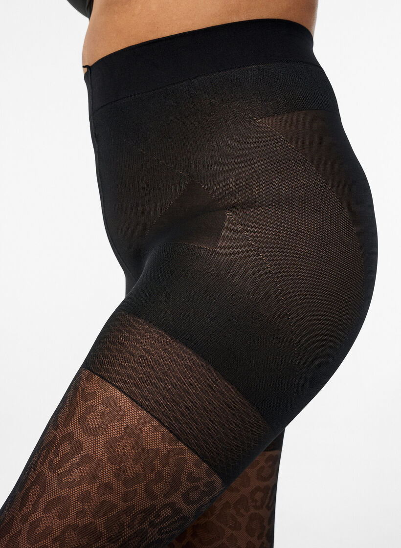 Leopard print 50 denier tights with push-up, Black, Model image number 2