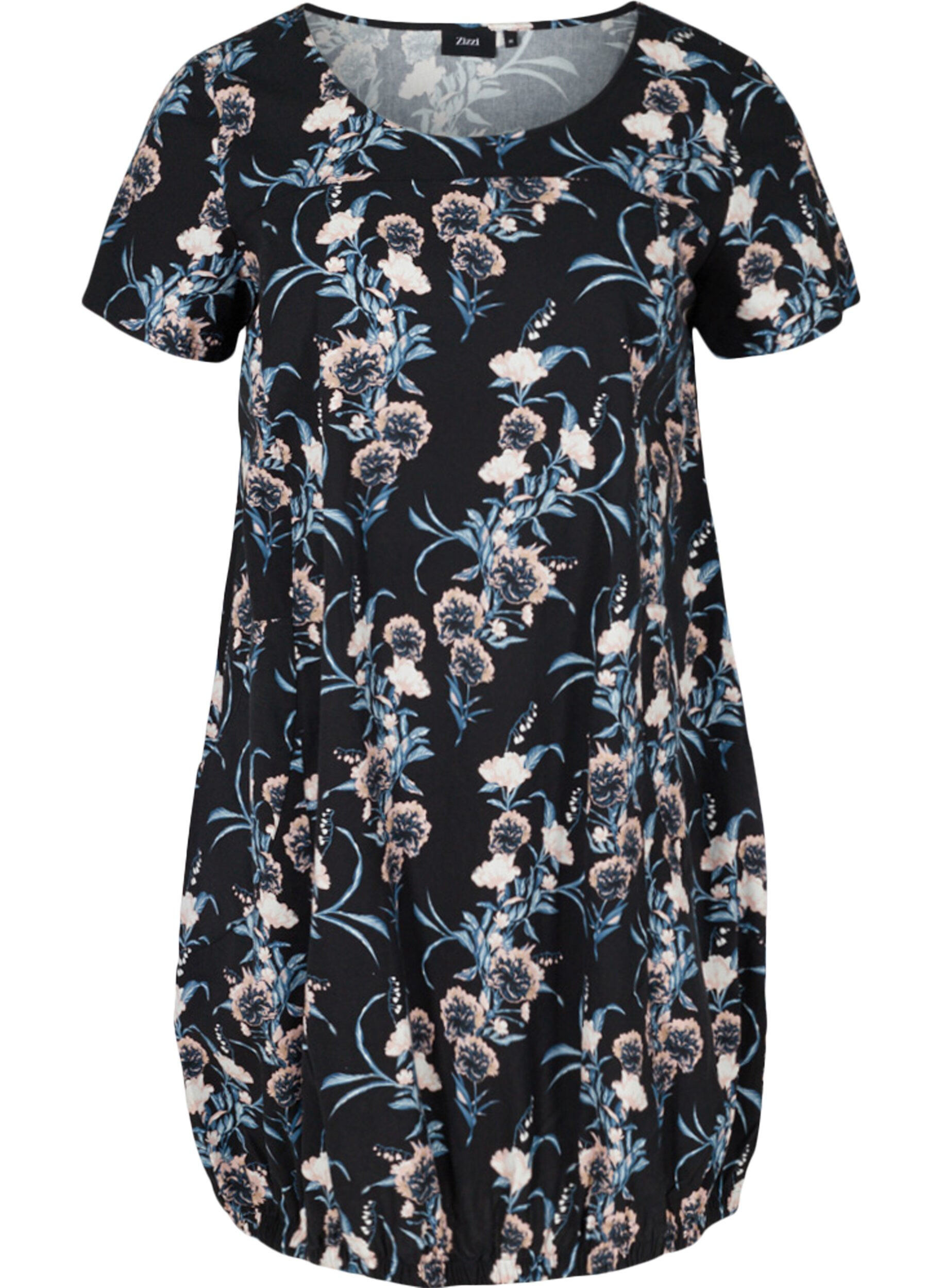 ZizzifashionShort-sleeved, printed cotton dress, Blue, Packshot image number 0