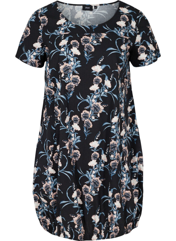 Short-sleeved, printed cotton dress, Blue, Packshot image number 0