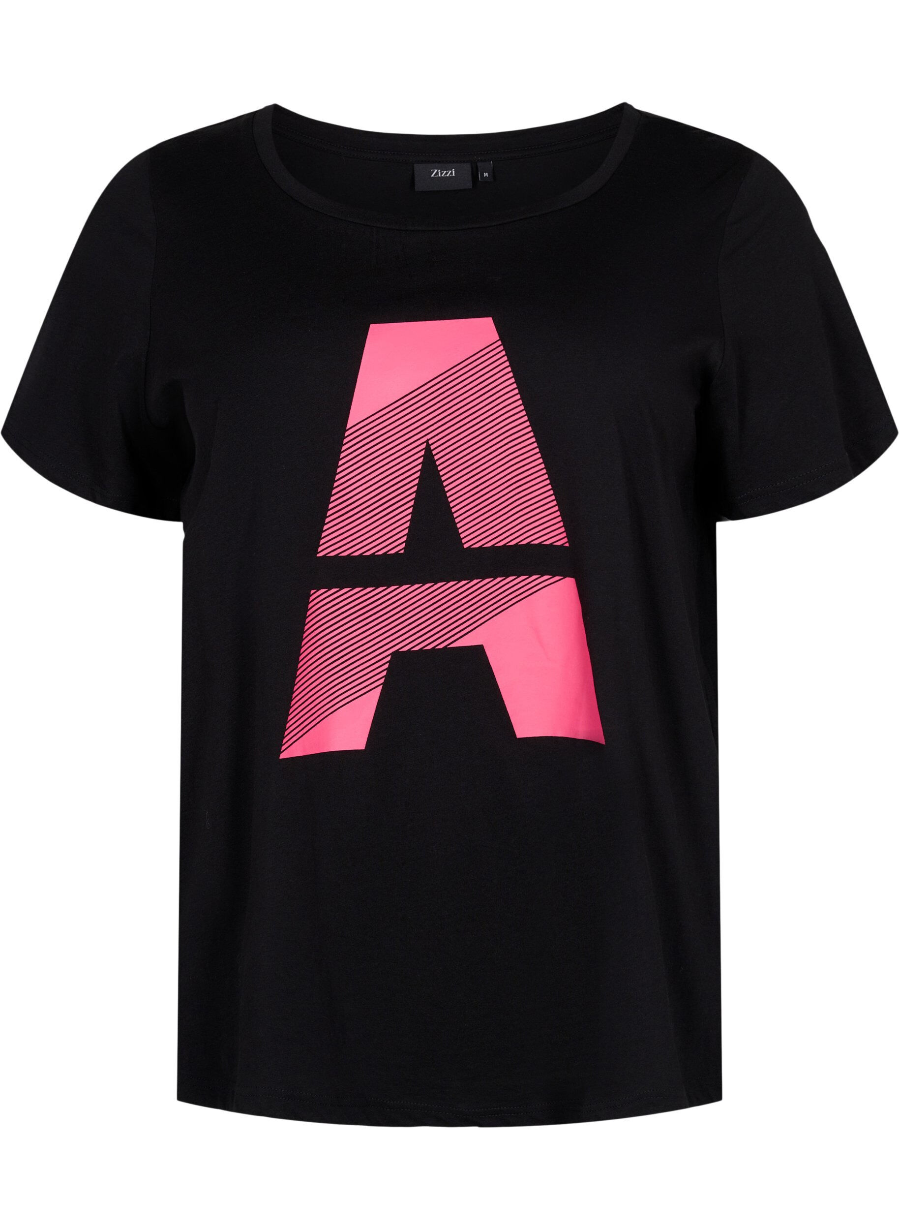 Zizzifashion Sports t-shirt with print, Black w. Pink A, Packshot image number 0