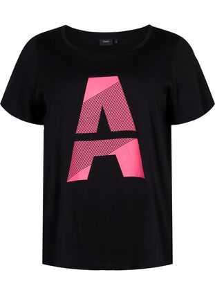 Sports t-shirt with print, Black w. Pink A, Packshot image number 0