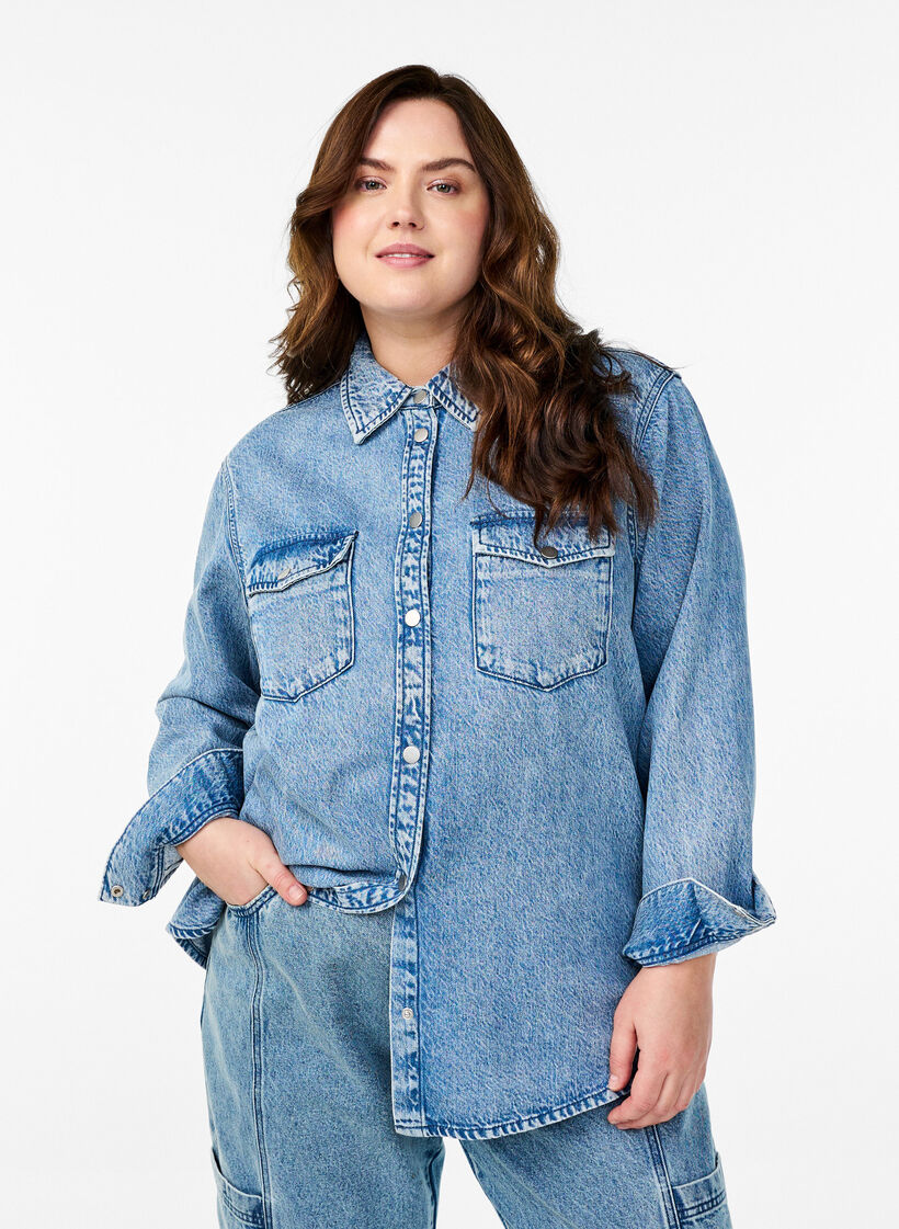 Denim shirt with chest pockets, Light Blue, Model image number 0