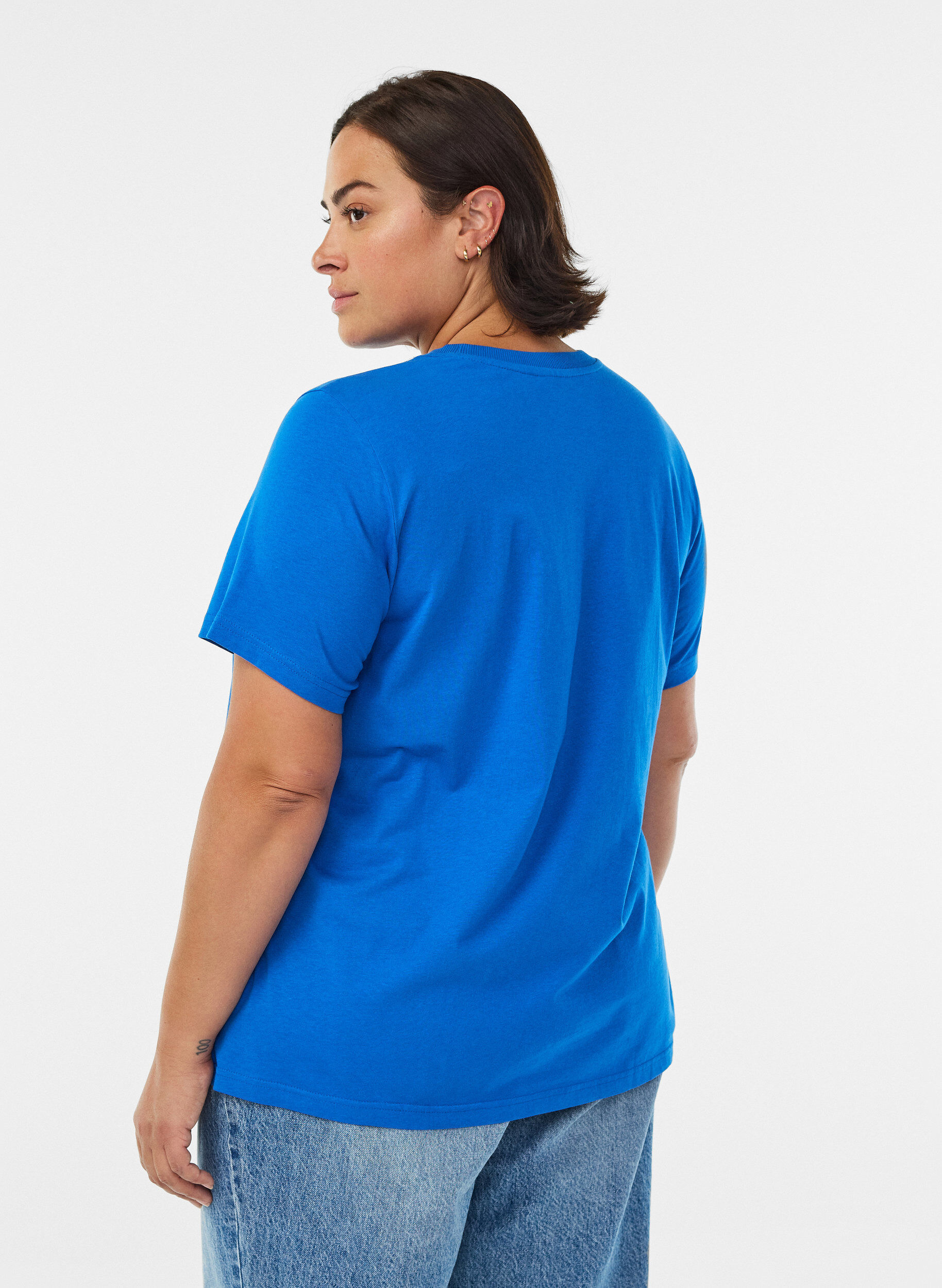 ZizzifashionBasic cotton T-shirt with round neck, Blue, Model image number 2