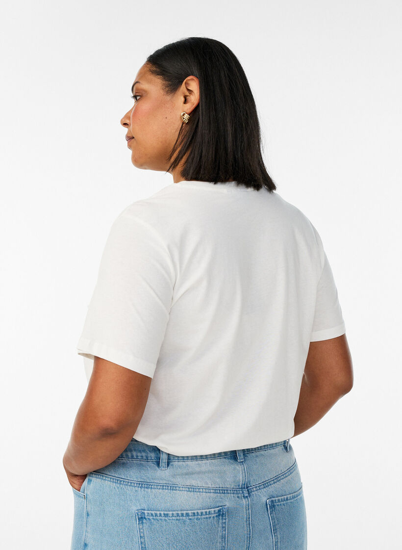 Cotton T-shirt with print, White, Model image number 2