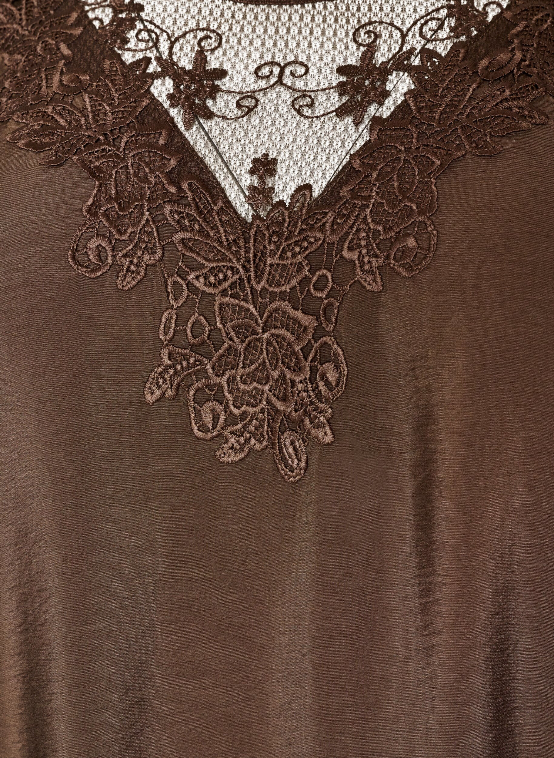 ZizzifashionTunic in viscose with lace detail, Brown, Packshot image number 2