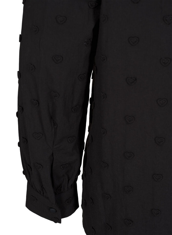 Shirt with collar and sewn-on hearts, Black, Packshot image number 3