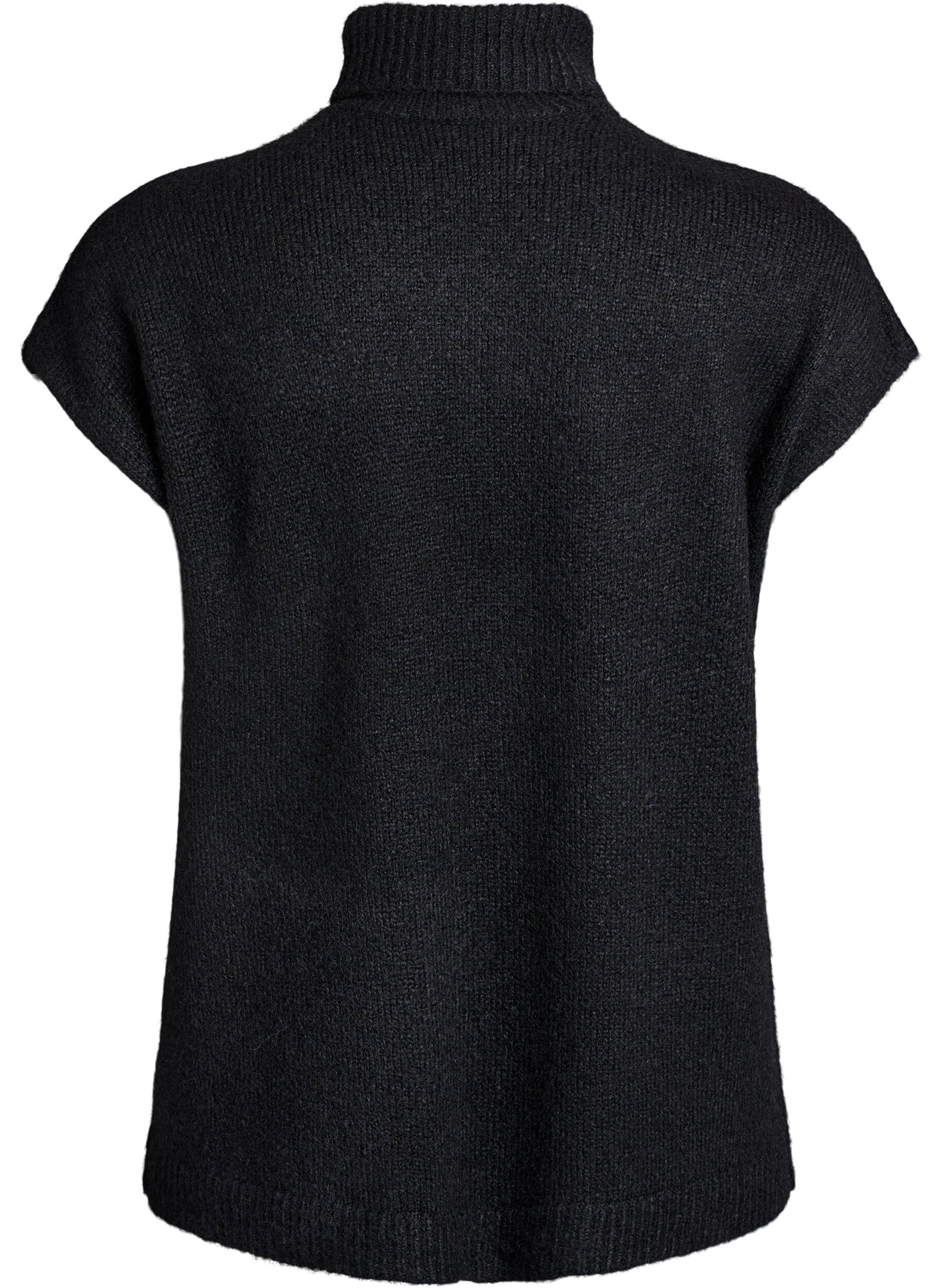 Zizzifashion Sleeveless knitted vest with turtleneck, Black, Packshot image number 1