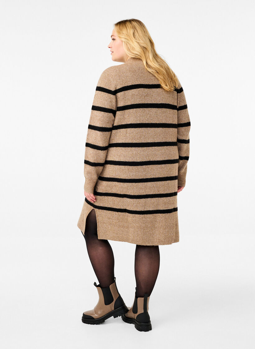 Long-sleeved knitted dress with stripes, Desert Taupe Comb, Model image number 1