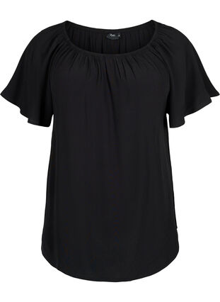 Striped viscose blouse with short sleeves, Black, Packshot image number 0