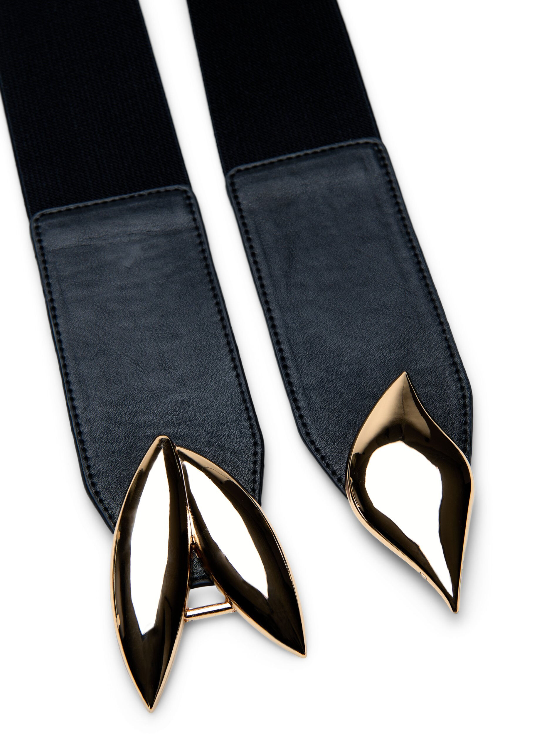 Zizzifashion Elastic waist belt with gold coloured buckle, Black w. Gold Buckle, Packshot image number 2