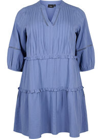 3/4 sleeve cotton dress with ruffles