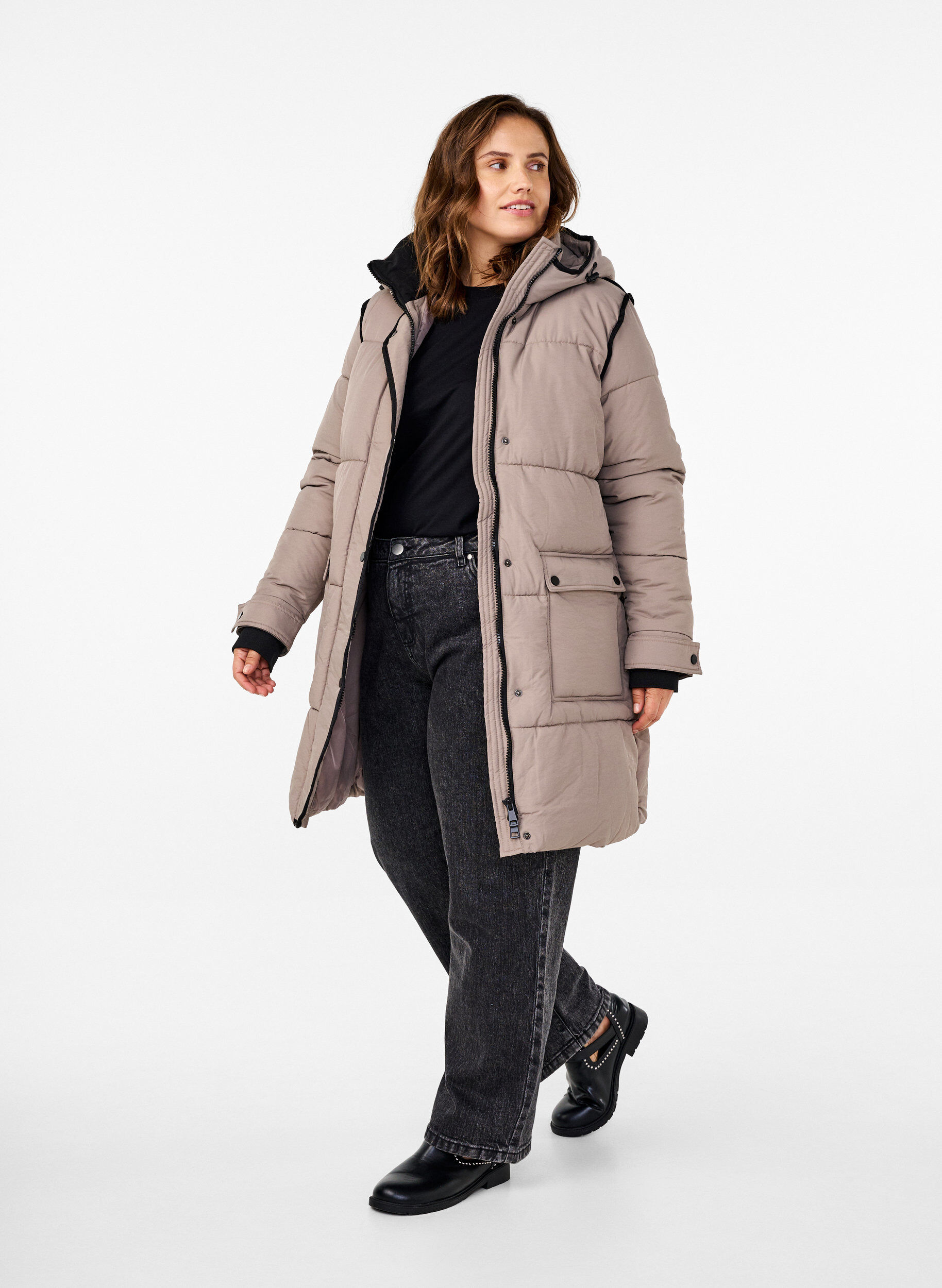 Zizzifashion Puffer jacket with hood and contrast detailing, Beige, Model image number 1