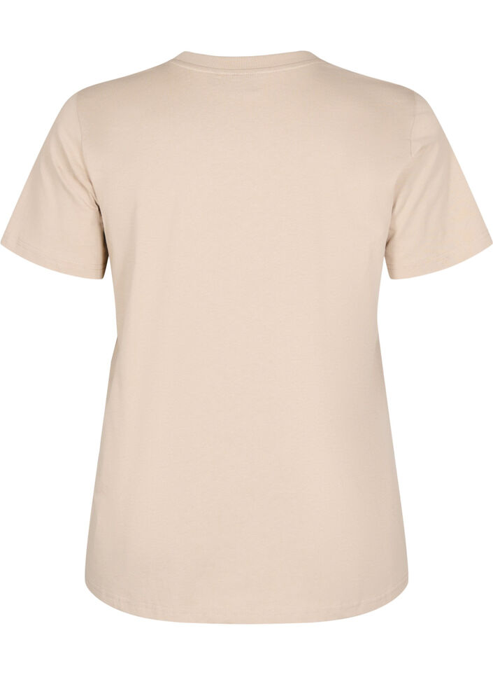Basic cotton T-shirt with round neck, Beige, Packshot image number 1