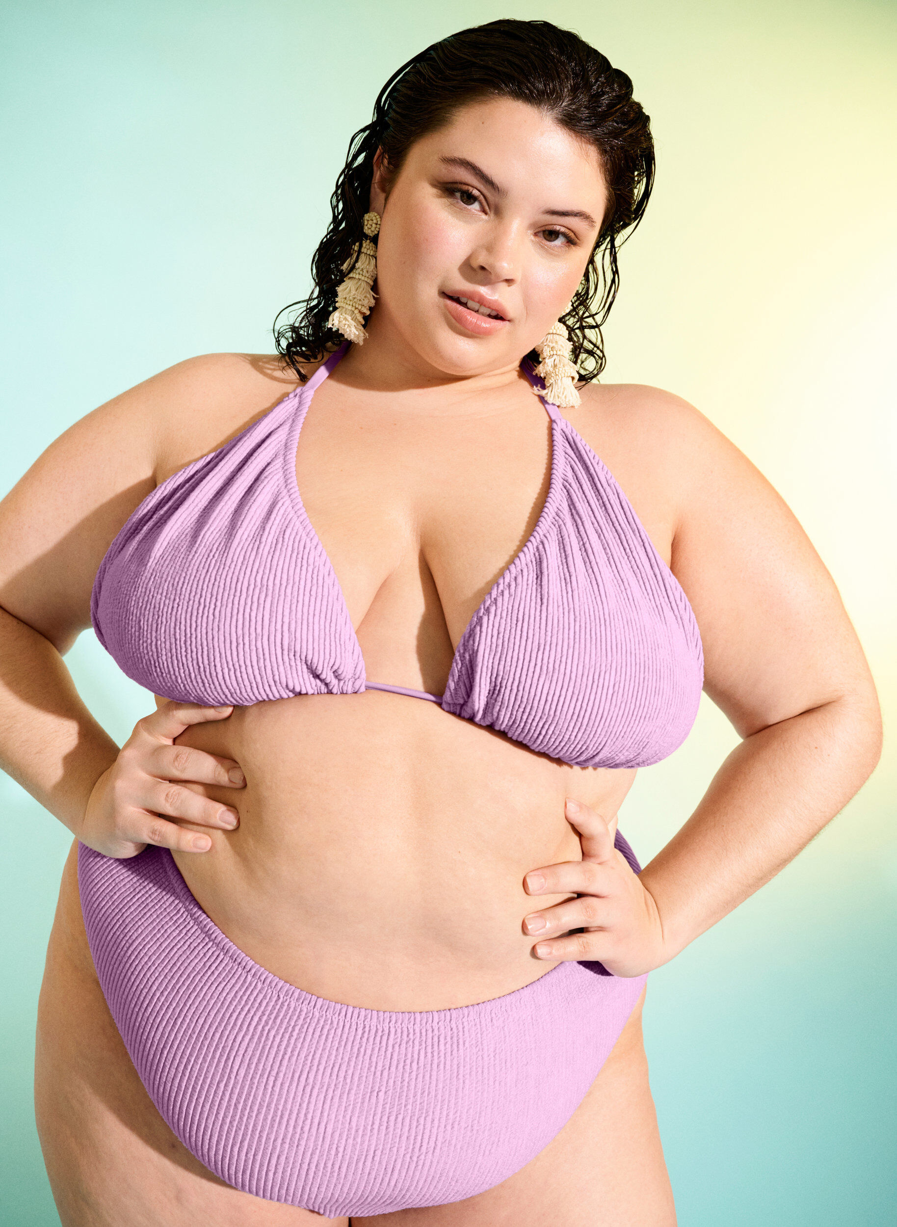 Zizzifashion Triangle bikini bra with crepe structure, Purple, Image image number 0