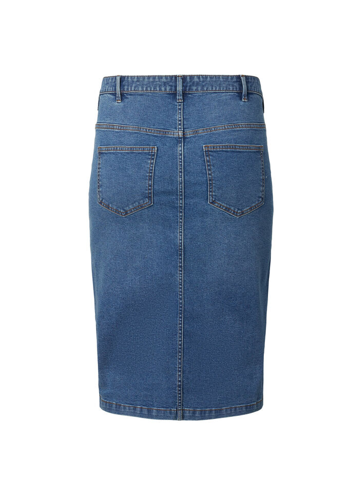 Denim skirt with front slit, Blue denim, Packshot image number 1