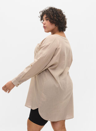 Blouse with 3/4-length sleeves and button closure, Simply Taupe, Model image number 1
