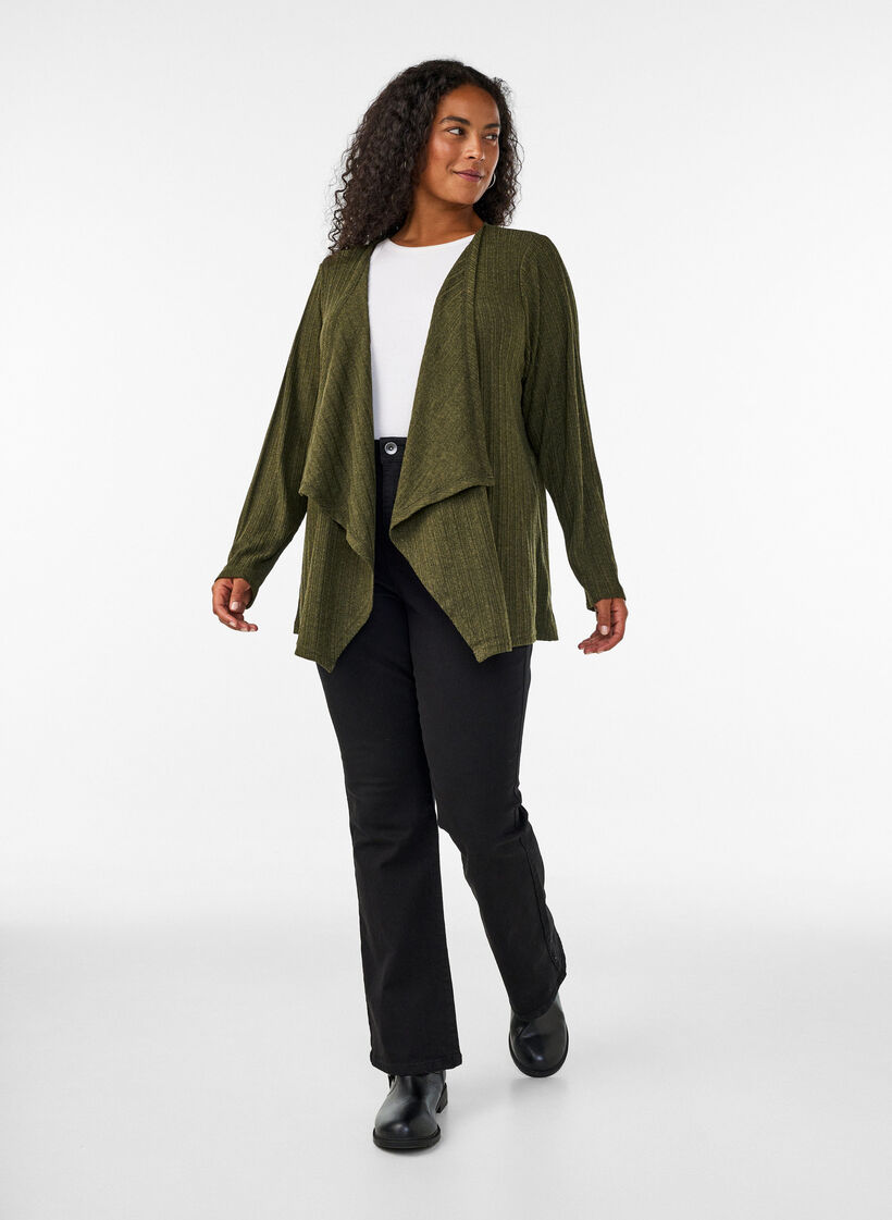 Open cardigan in textured jersey, Blue, Model image number 1