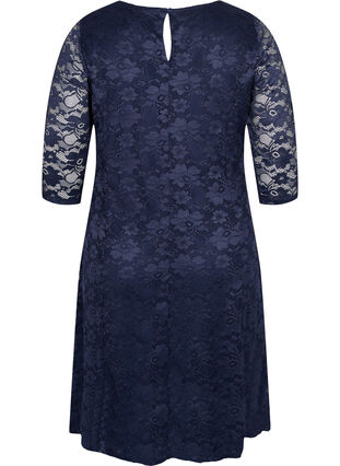 Lace dress with 3/4 sleeves - Blue - Sz. 40-64 - Zizzifashion Lace dress with 3/4 sleeves - Blue - Sz. 40-64 - Zizzifashion
