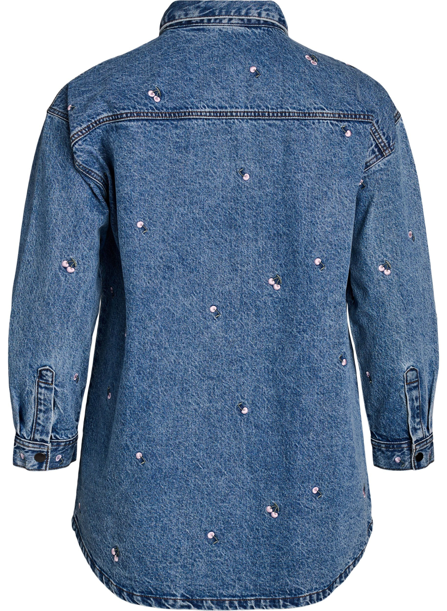 Zizzifashion Denim shirt with embroidered motifs, Light Blue, Packshot image number 1