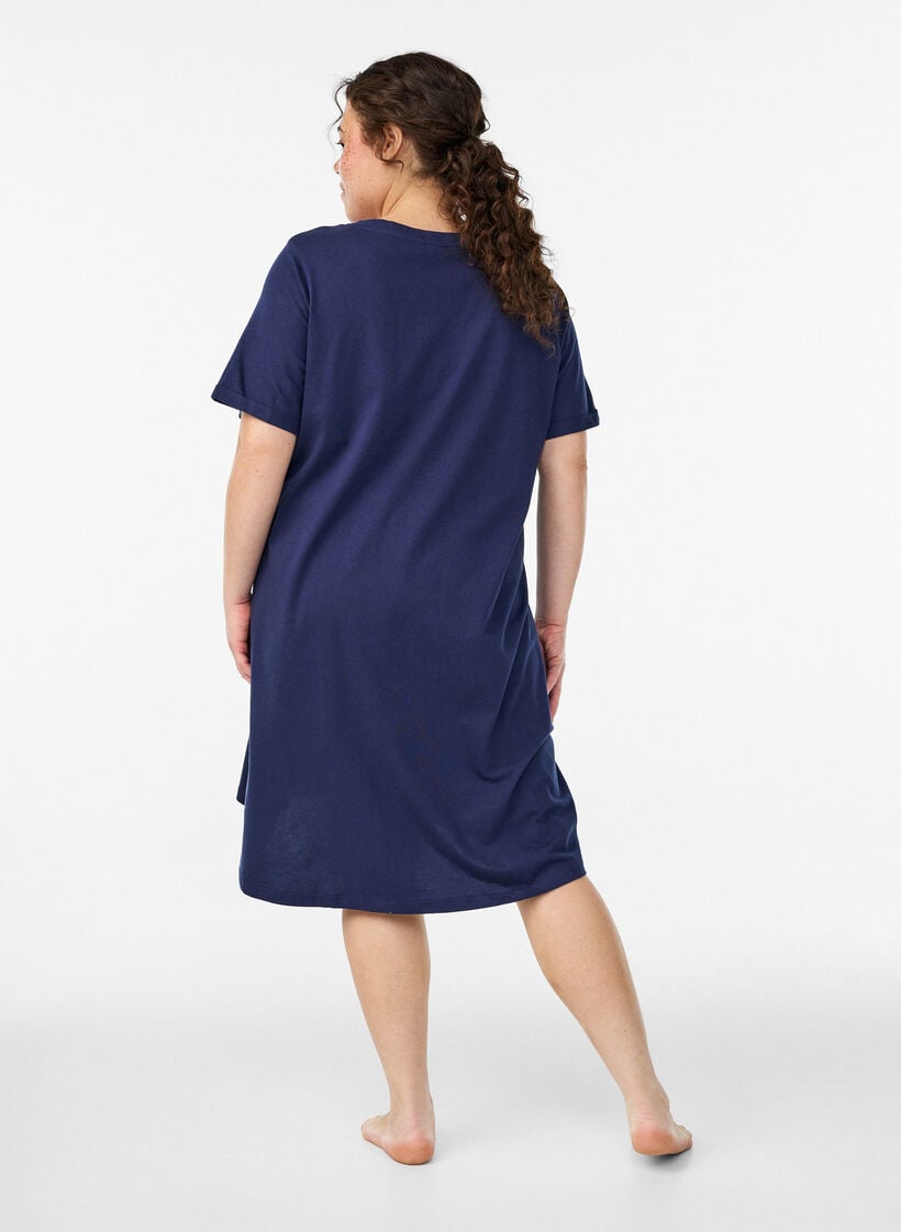 Short-sleeved nightgown in organic cotton, Blue, Model image number 1