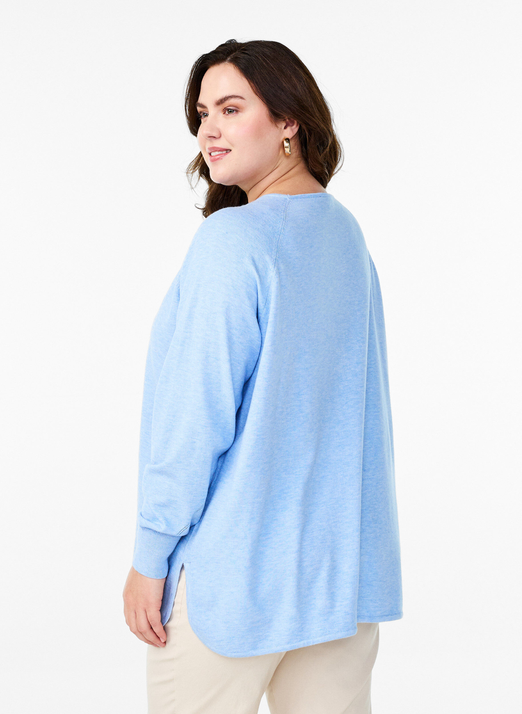 Zizzifashion Knitted blouse with round neck and knitted pattern, Light Blue, Model image number 2