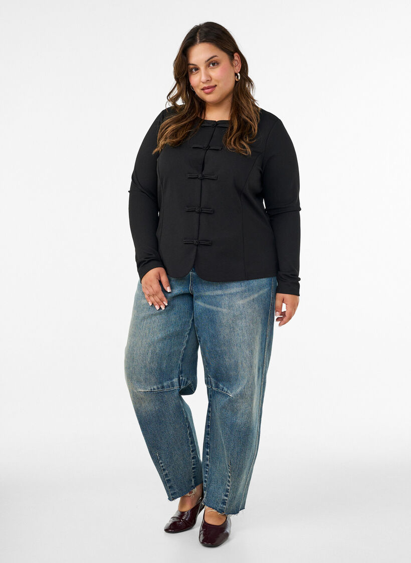 Fitted cardigan with knot fastenings, Black, Model image number 1