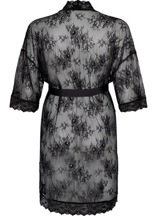 Short lace dressing gown, Black, Packshot image number 1