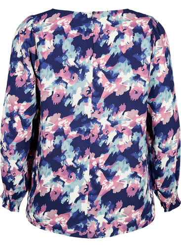 FLASH - Long sleeved blouse with smock and print, Evening Blue Water, Packshot image number 1