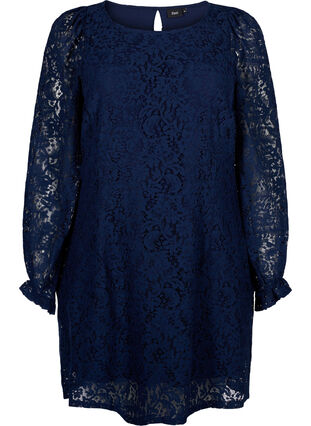 Lace dress with long sleeves - Blue - Sz. 40-64 - Zizzifashion Lace dress with long sleeves - Blue - Sz. 40-64 - Zizzifashion
