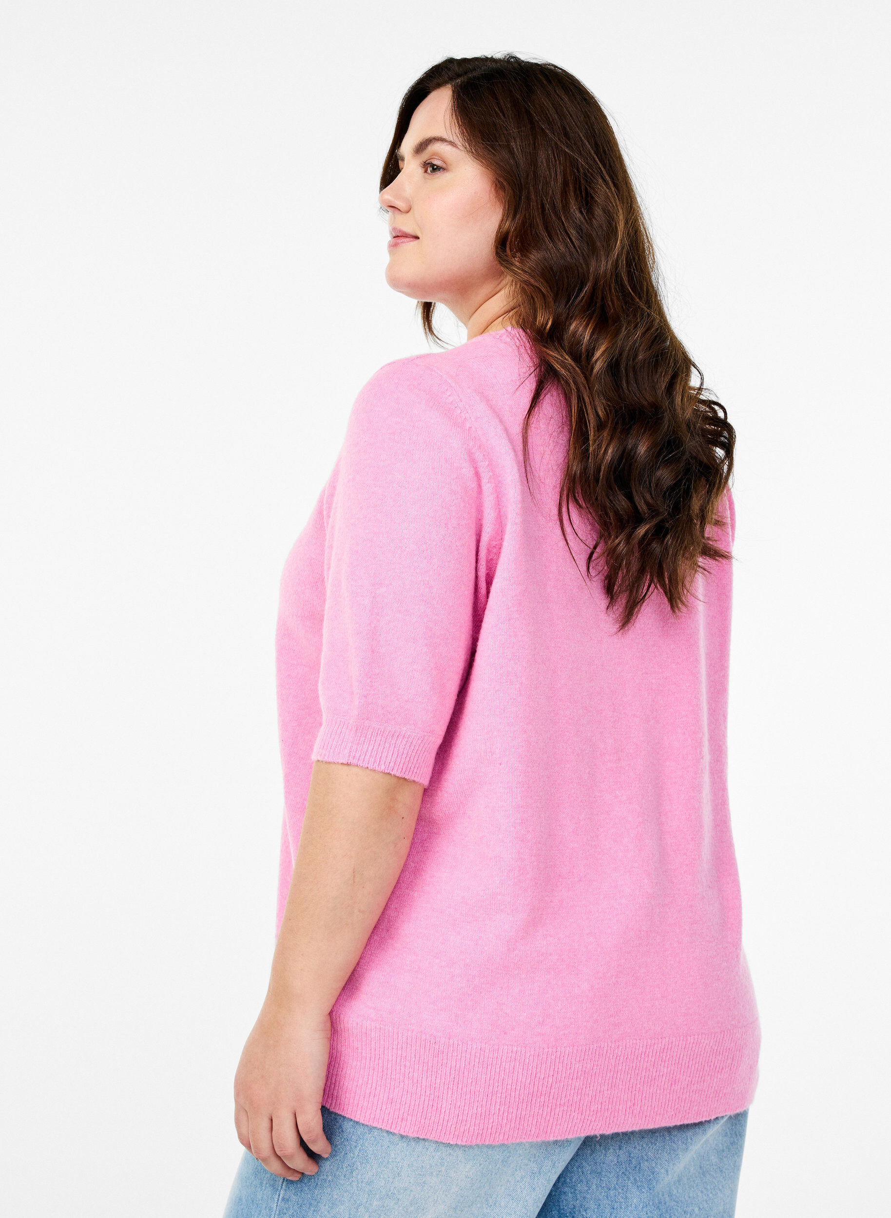 Zizzifashion Knitted blouse with short sleeves, Pink, Model image number 2