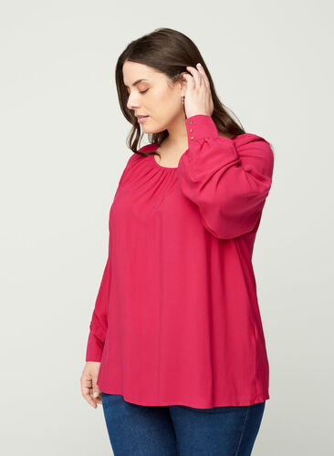 Long-sleeved viscose blouse, Cerise, Model image number 0