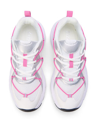 Wide fit sneakers with contrasting tie detail, White w. Pink, Packshot image number 2